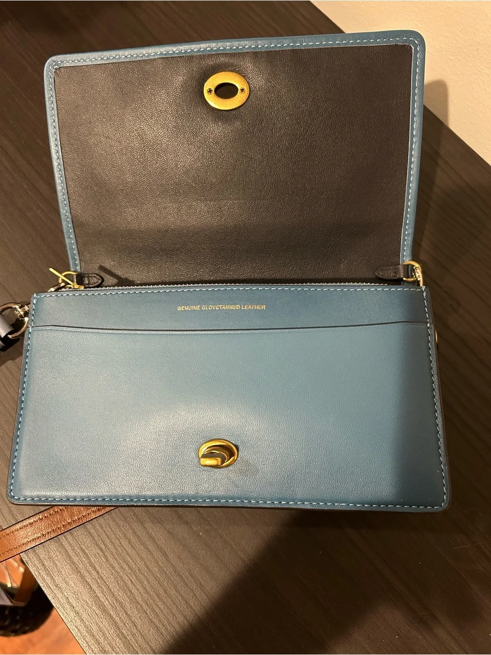 Coach Callie Foldover Chain Clutch With Varsity Stripe EUC
